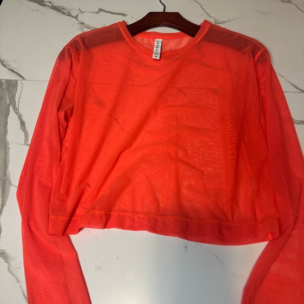 Athleta Vibrant Red Sheer Crop Top